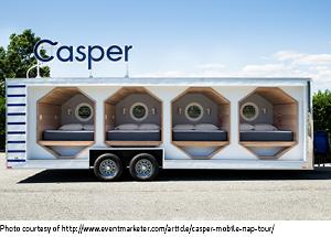 Casper-branded napmobile, a truck with nap pods with mattresses